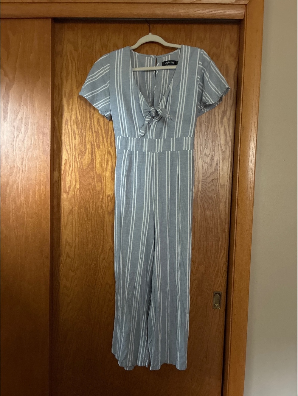 Striped Cotton Romper with Flutter Sleeves